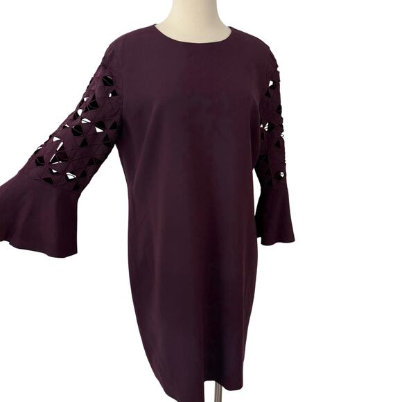 Elie Tahari Esmarella Cutout-Sleeve Mini Dress Aubergine Eggplant 16 NWT - Picture 1 of 11